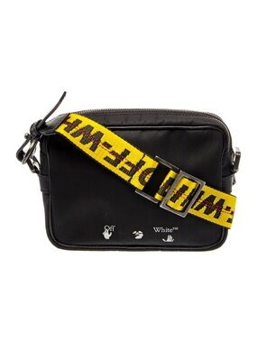 Off-White Black Nylon Belt Bag with Yellow Industrial Strap